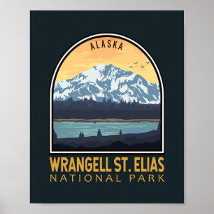 Affiche Emblème vintage du parc national de Wrangell St El