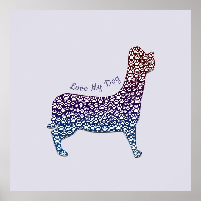Affiche Embossed Indigo Gradient Paw Print Dog Outline (Devant)