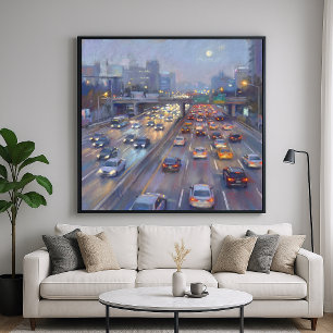 Affiche Embouteillage Nocturne - Paysage Urbain de Style P