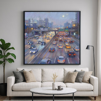 Affiche Embouteillage Nocturne - Paysage Urbain de Style P