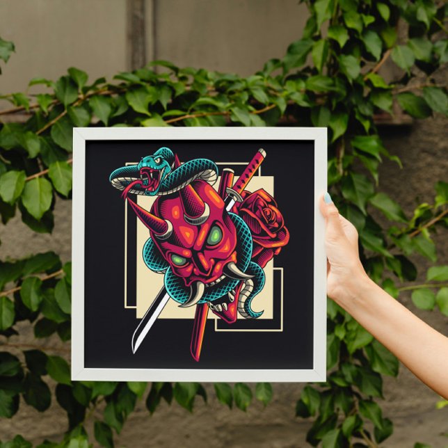 Affiche Embrace de Démon ; Masque Oni et Serpent (Créateur téléchargé)