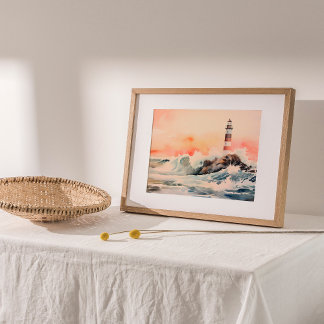 Affiche Embrace du phare : Peinture d'aquarelle côtière