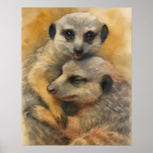 Affiche Embrassage calme - Aquarelle Meerkat Pair