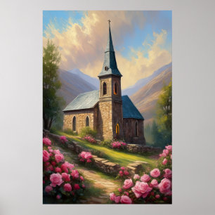 Affiche Embrasse rose, Une Église Médiévale