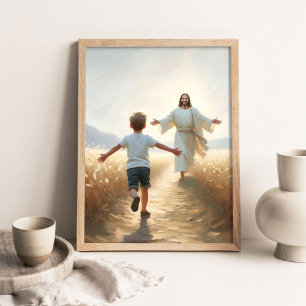 Affiche Embrasser la foi, l'art chrétien, Jésus et garçon,