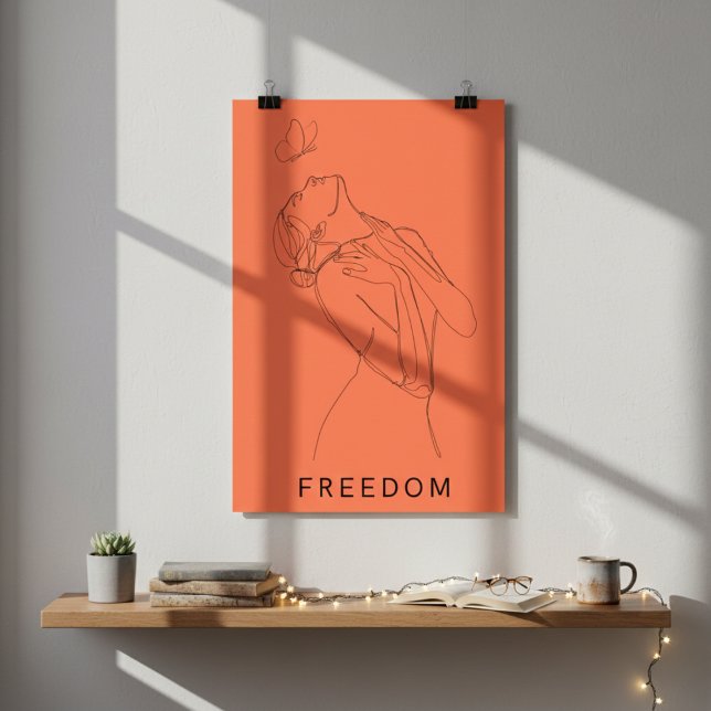 Affiche Embrasser la liberté : La femme et l'art de la lig (Embrace Freedom: Woman and Butterfly Line Art Poster)