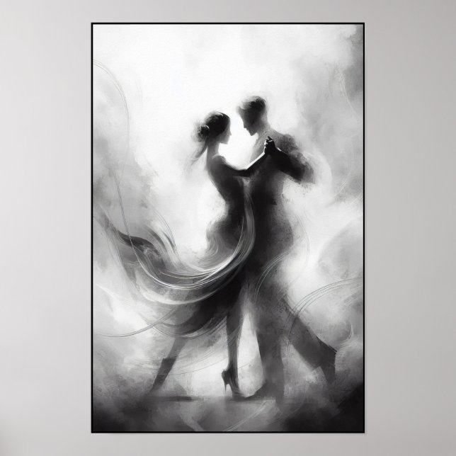 Affiche Embrasser le tango monochrome en mouvement (Devant)