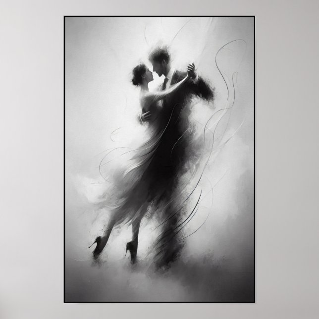 Affiche Embrasser le tango monochrome en mouvement (Devant)