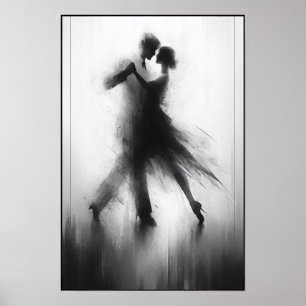 Affiche Embrasser le tango monochrome en mouvement