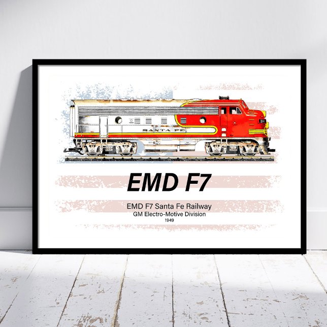 Affiche EMD F7 Santa Fe Warbonnet with American Flag. (EMD F7 Santa Fe Warbonnet with American Flag. Poster)