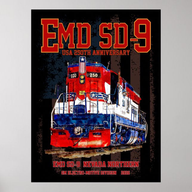 Affiche EMD SD-9 Locomotive USA 250th Anniversary Livery (Devant)