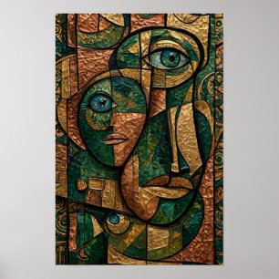 Affiche Emerald Copper Gold Cubiste Trois Visages