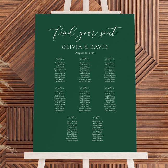 Affiche Emerald Elegant Script 8 table Seating Chart (Créateur téléchargé)