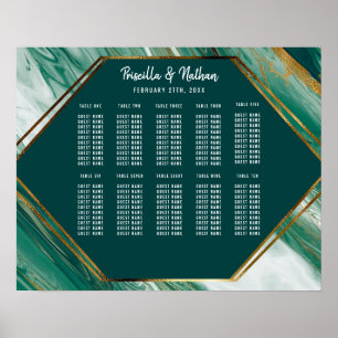 Affiche Emerald Gold Abstract Agate Marble Seating Chart