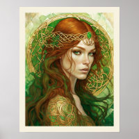 Emerald & Gold Headband Redhead Woman Green Eyes
