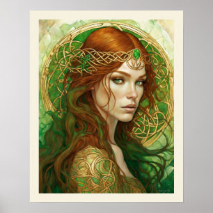 Affiche Emerald & Gold Headband Redhead Woman Green Eyes