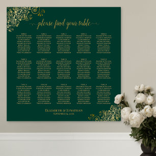 Affiche Emerald Green 15 Table Wedding Seating Chart Gold