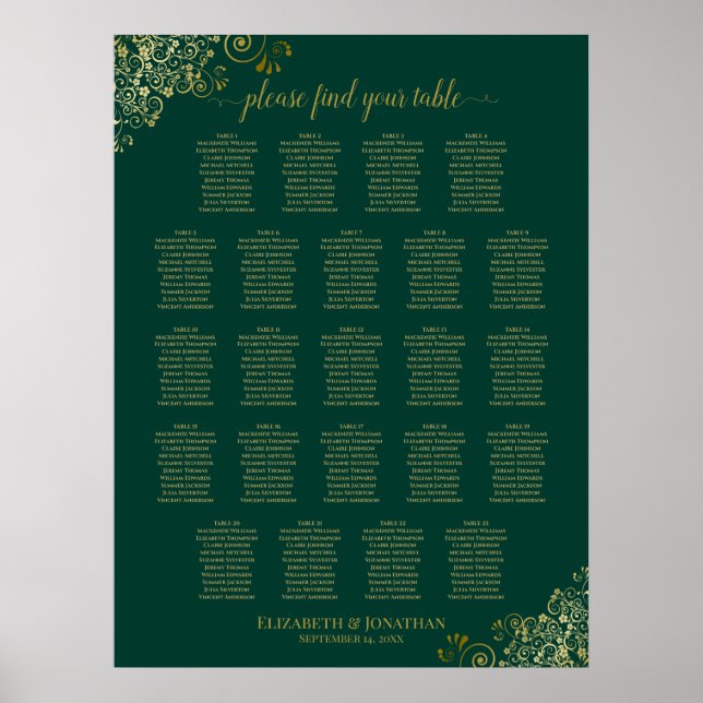 Affiche Emerald Green 23 Mariage de table carte de siège O (Devant)