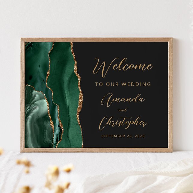 Affiche Emerald Green Agate Gold Script Wedding Welcome (Créateur téléchargé)