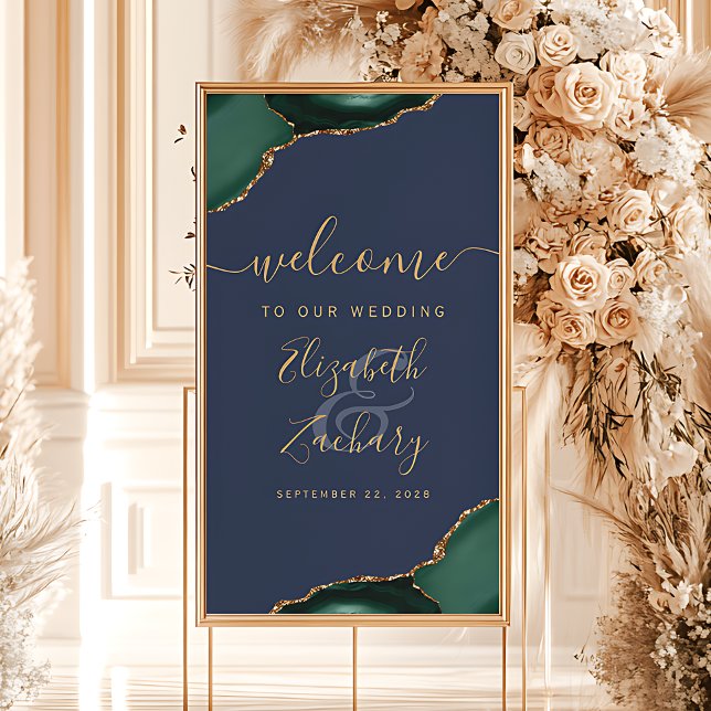 Affiche Emerald Green Agate Navy 32x48 Mariage Bienvenue (Créateur téléchargé)