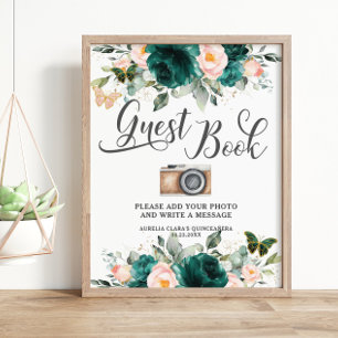 Affiche Emerald Green Blush Floral Invité Réserver Symbole