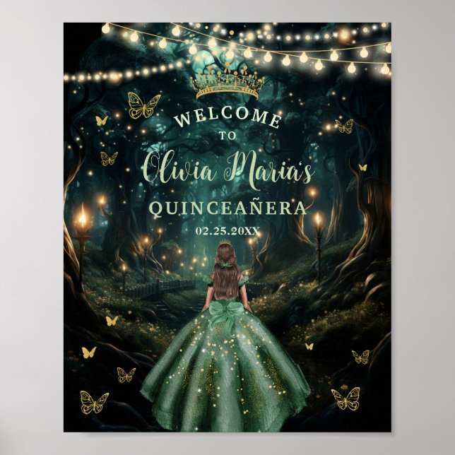 Affiche Emerald Green Forêt enchantée Quinceañera Bienvenu (Devant)