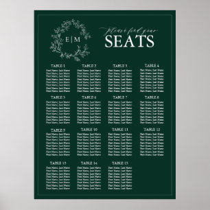 Affiche Emerald Green Leafy Crest Monogram Mariage