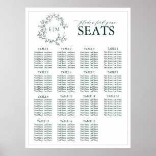 Affiche Emerald Green Leafy Crest Monogram Mariage