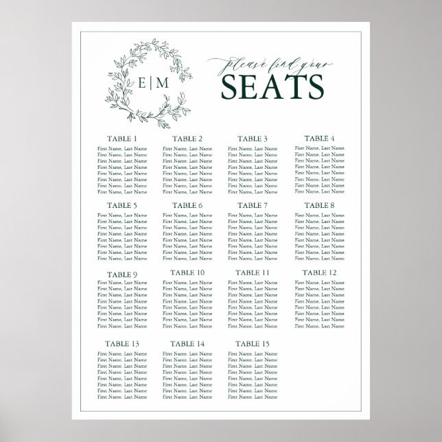 Affiche Emerald Green Leafy Crest Monogram Mariage (Devant)