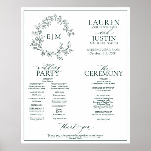 Affiche Emerald Green Leafy Crest Monogramme Programme de