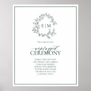 Affiche Emerald Green Leafy Monogram Unplugged Mariage