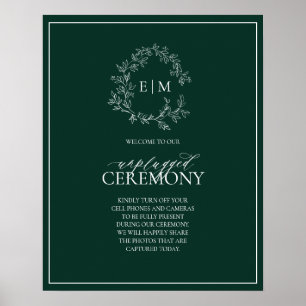 Affiche Emerald Green Leafy Monogram Unplugged Mariage