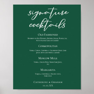 Affiche Emerald Green Mariage Signature Cocktails Bar Menu