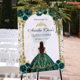 Affiche Emerald Green Princess Floral Quinceañera Annivers