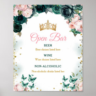 Affiche Emerald Green Quinceañera Open Bar Rose Floral