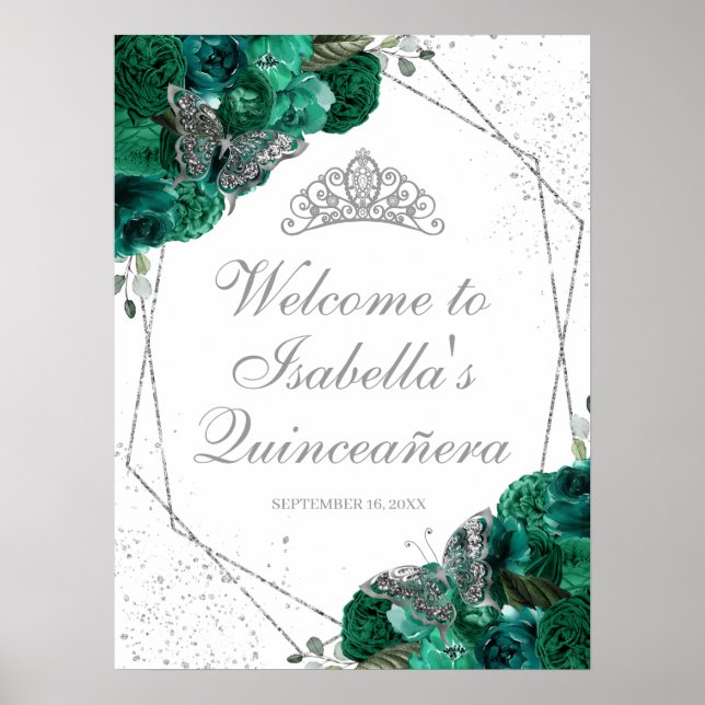 Affiche Emerald Green & Silver Tiara Quinceanera (Devant)