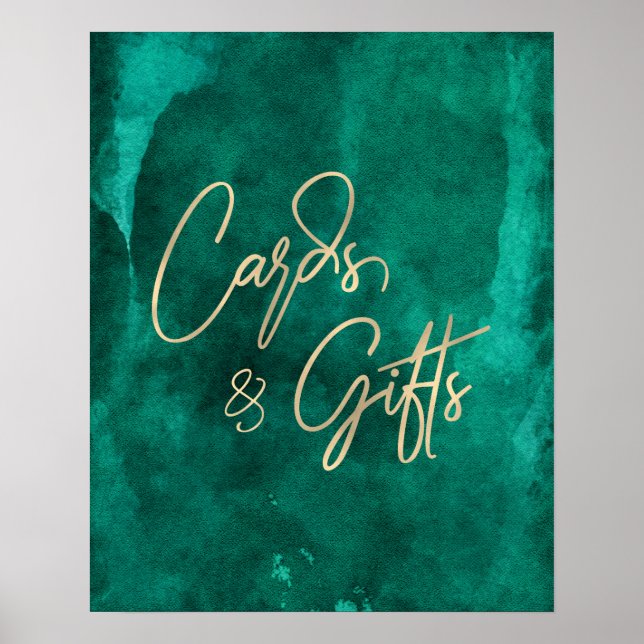 Affiche Emerald Green Watercolor Cartes de mariage et cade (Devant)