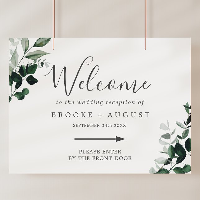 Affiche Emerald Greenery Accueil Mariage directionnel (Emerald Greenery Right Directional Wedding Welcome Poster)