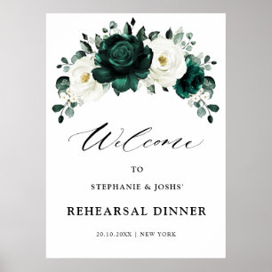 Affiche Emerald Greenery Floral Rehearsal Dinner Welcome