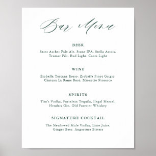 Affiche Emerald Greenery Vintage Wedding Bar Menu