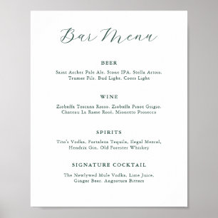 Affiche Emerald Greenery Vintage Wedding Bar Menu