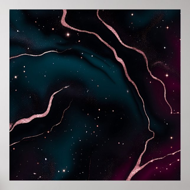 Affiche Emerald Rose Gold Galaxy Marble Pattern (Devant)