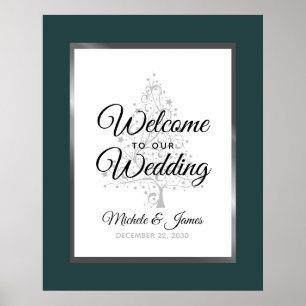 Affiche Emerald Silver Winter Holiday Mariage Bienvenue
