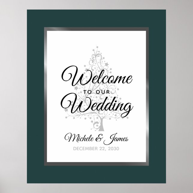 Affiche Emerald Silver Winter Holiday Mariage Bienvenue (Devant)