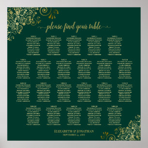 Affiche Émeraude Vert 22 Mariage de table Carte de siège O