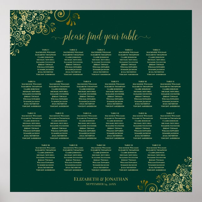 Affiche Émeraude Vert 22 Mariage de table Carte de siège O (Devant)