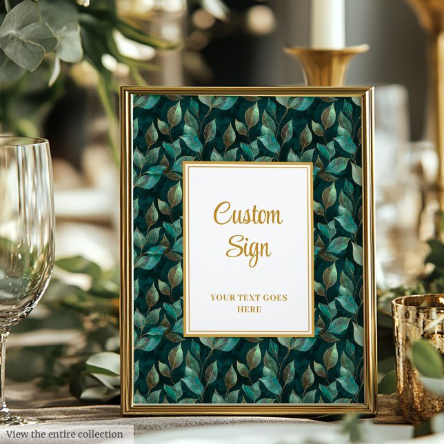 Affiche Émeraude Vert Vert Or Formel Mariage Personnalisé (Formal Emerald Green Gold Greenery Wedding Custom Poster)