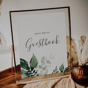Affiche Émeraude verte Botanique Mariage Guestbook