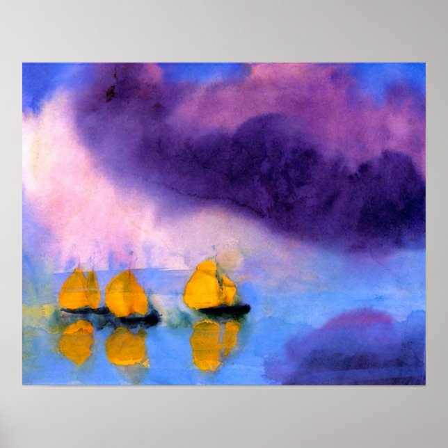 Affiche Emil Nolde - Mer aux Nuages Violets Et Bateaux À V (Devant)