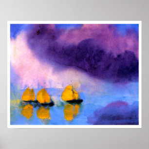Affiche Emil Nolde - Mer aux Nuages Violets Et Bateaux À V